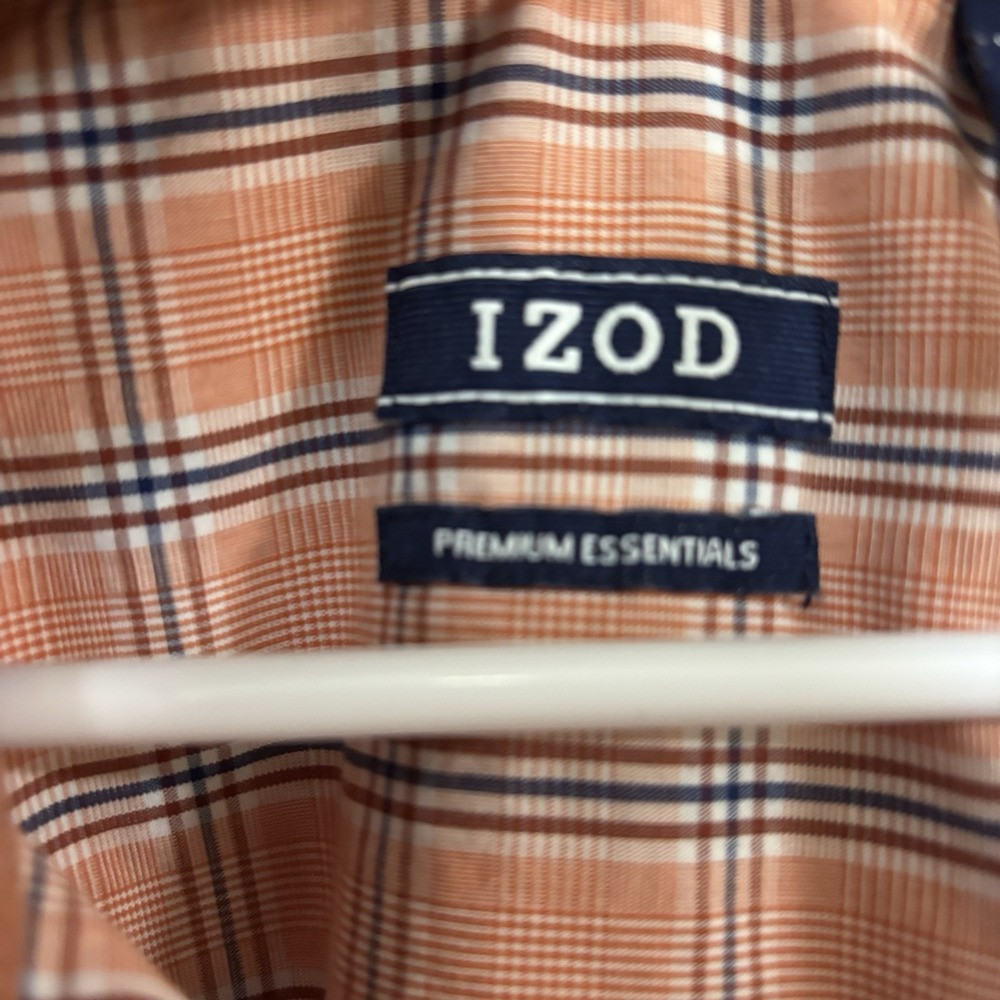 Izod Big & Tall Men's Button Down Collared 3XL Shirt Peachy Pink Plaid Color EUC - Picture 4 of 8